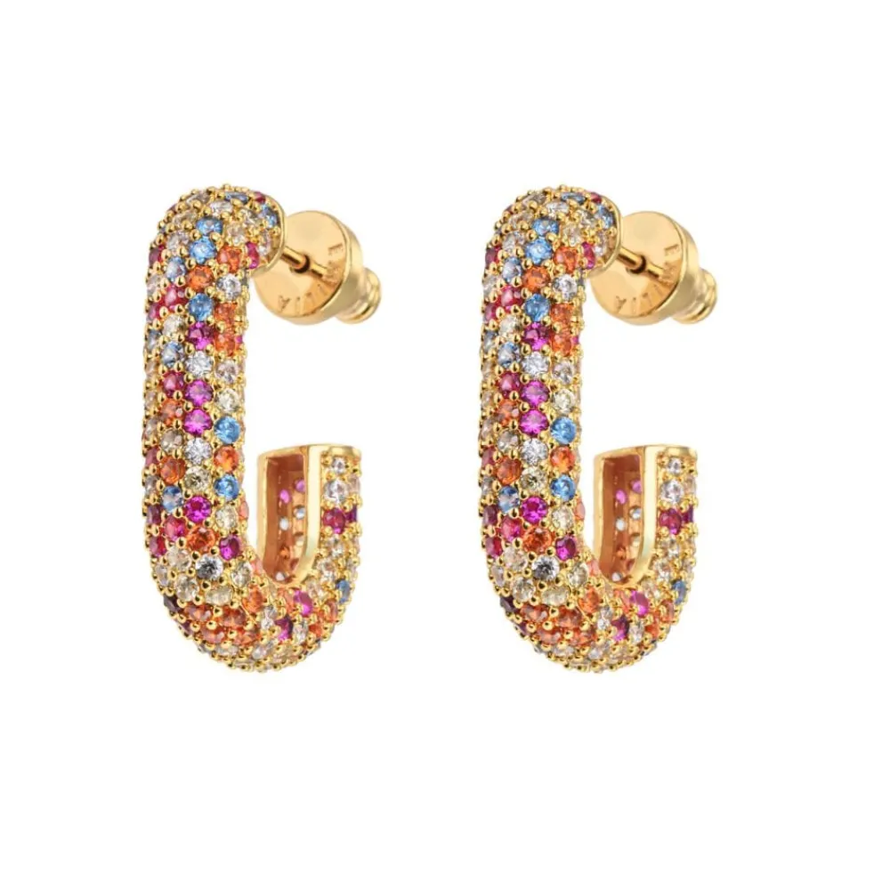 Emilia by Bon Dep Øredobber|Emilia Square Chunky Hoops Multi