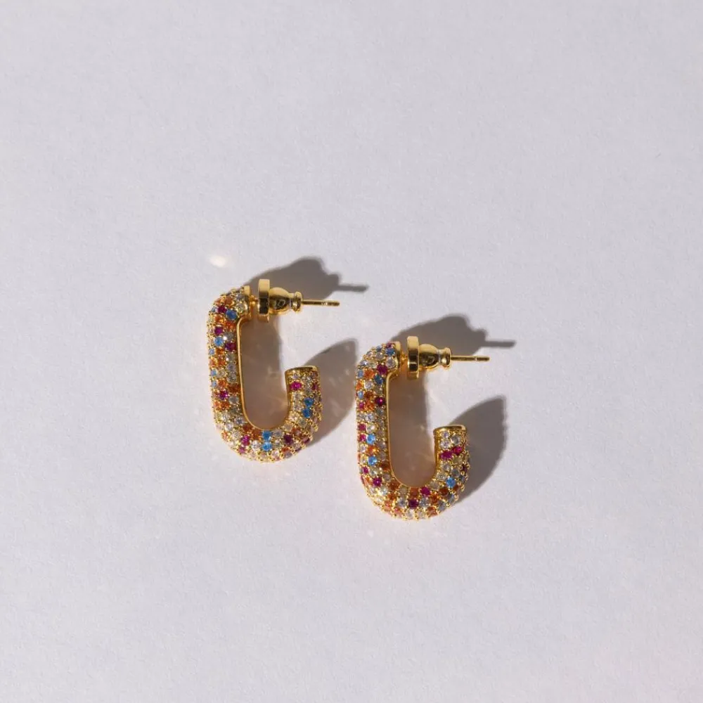 Emilia by Bon Dep Øredobber|Emilia Square Chunky Hoops Multi